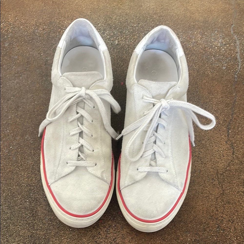 G. Brown White Sneakers with Red Trim